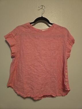 Trovata Birds of Paradis Cotton Linen Short Sleeved Top Pink S
